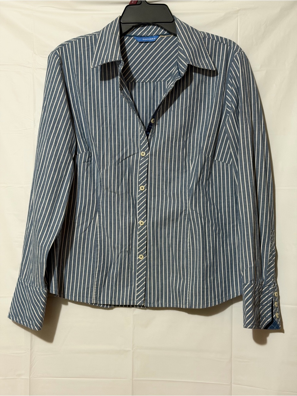 Dockers Blue and White Vertical Stripe Button-Down Shirt